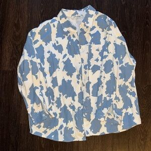 Blue and White Cow Print Denim Shirt